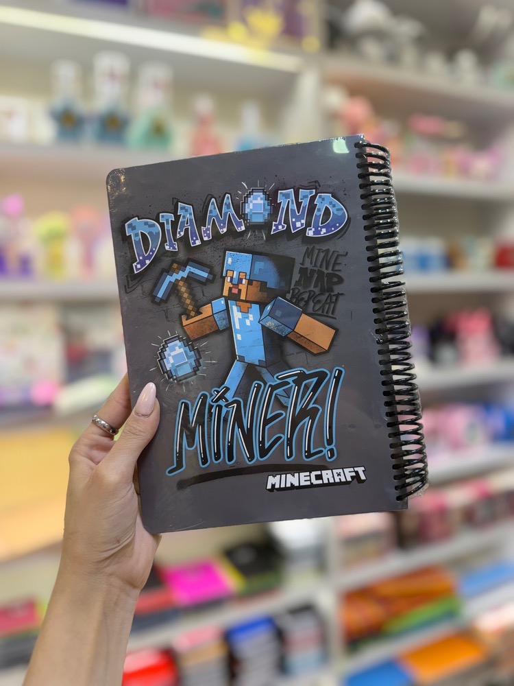 دفتر جلد سخت سیم‌دار MINECRAFT طرح Diamond Miner